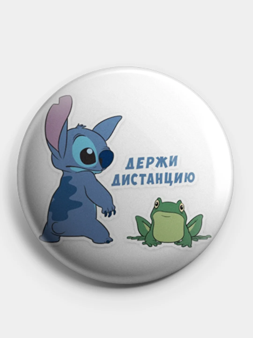 Индиго значок, пин на одежду "Стич", 37 мм., круглый, металлический