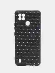 Черный чехол Realme C21 Реалми С21 силиконовый под кожу со стразами