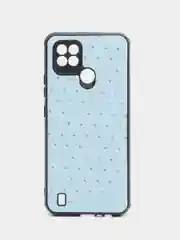 Небесно-голубой чехол Realme C21 Реалми С21 силиконовый под кожу со стразами