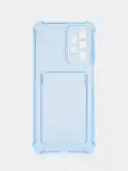 Голубой чехол противоударный для Samsung Galaxy A23, Самсунг А23 прозрачный, с карманом для карты