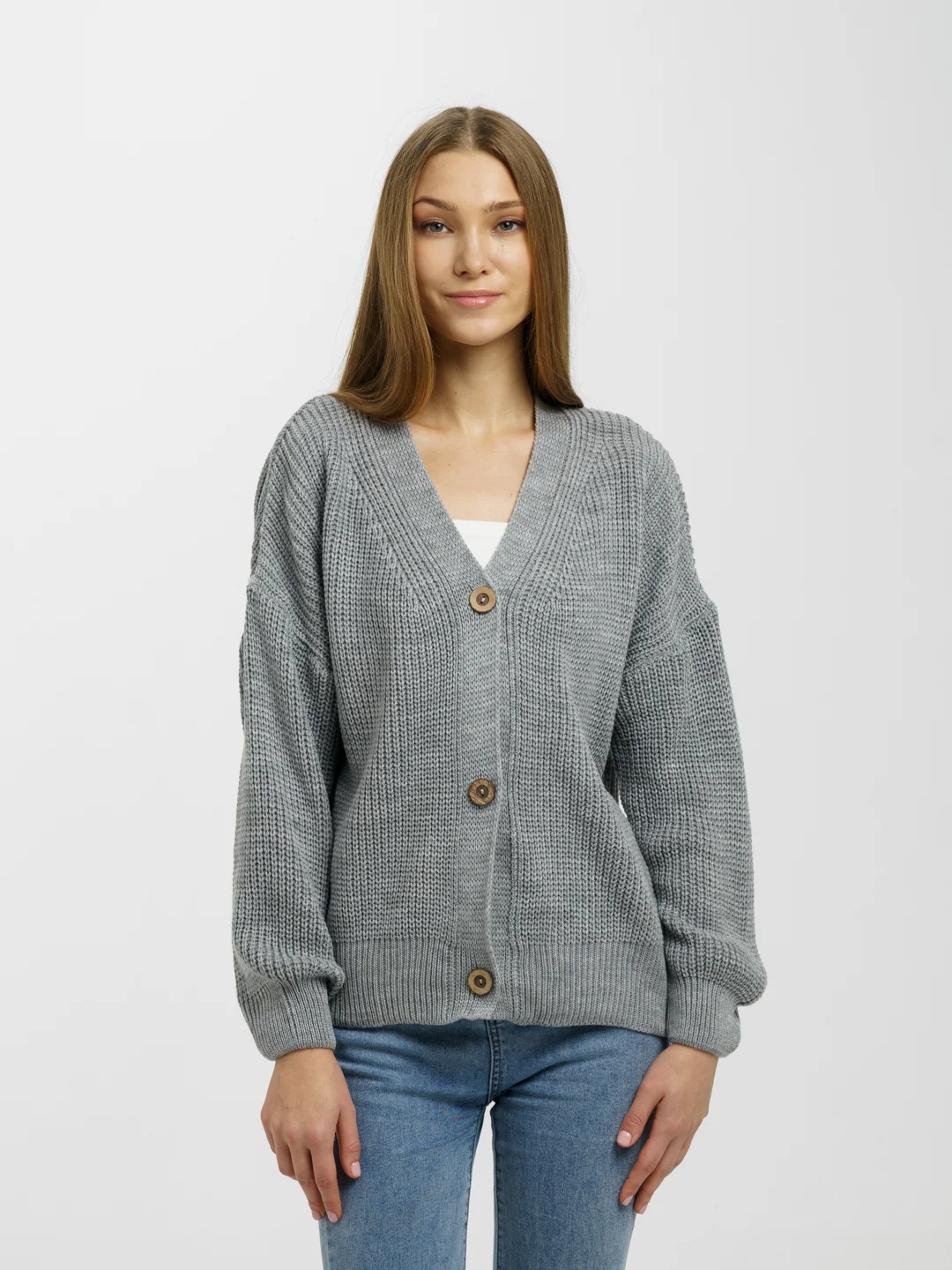 Серый кардиган женский oversize