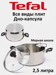Серый кастрюля со стеклянной крышкой Tefal, для индукционной плиты, 24 см, 5 л