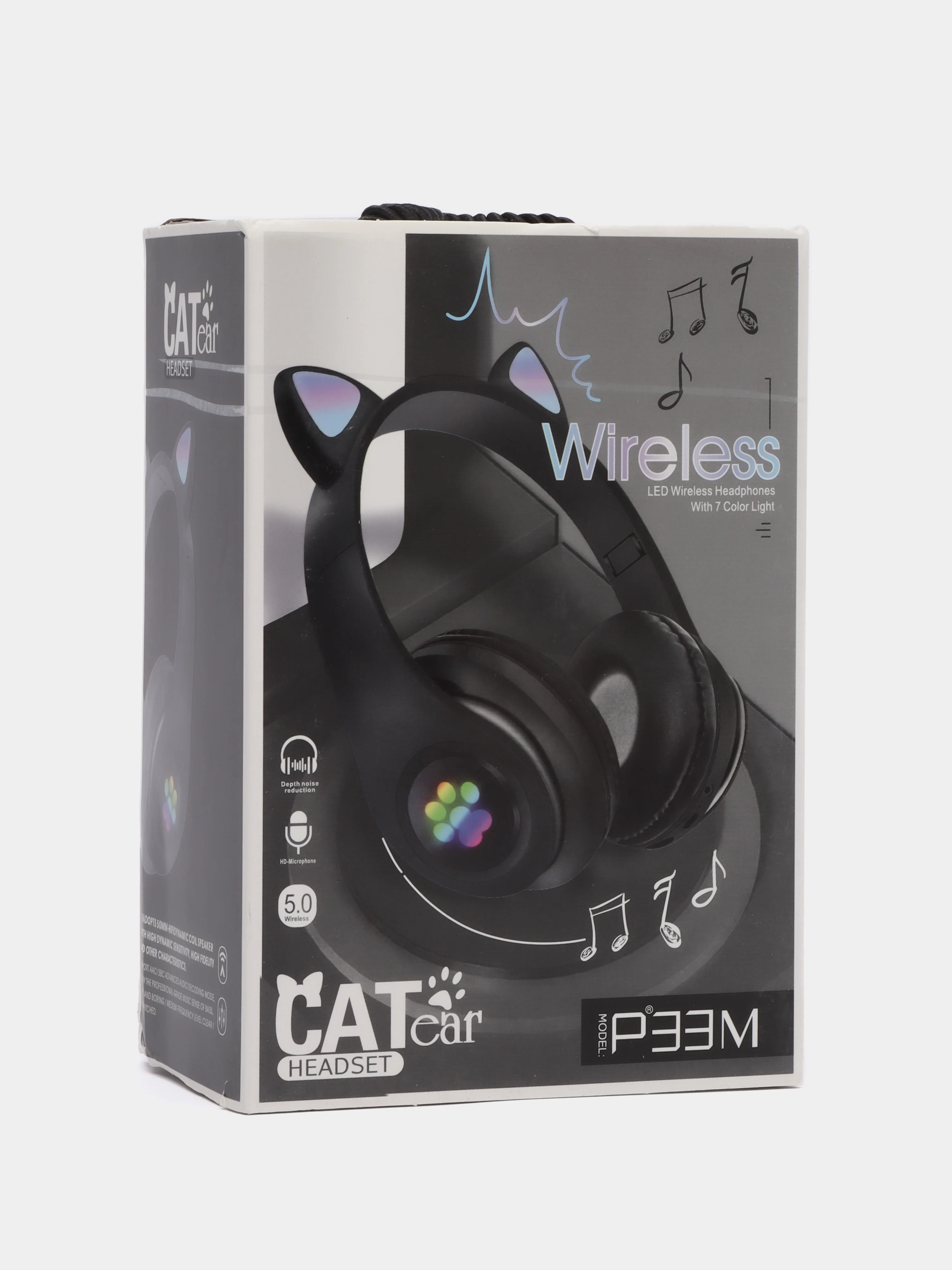 Черный детские беспроводные наушники "Cat Ear", c кошачьими светящимися ушками