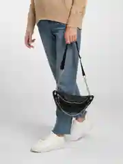Черный сумка на пояс, бананка, женская,  кожа