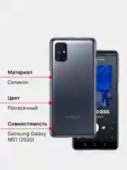 Чехол Samsung Galaxy M51, 2020, прозрачный, силиконовый