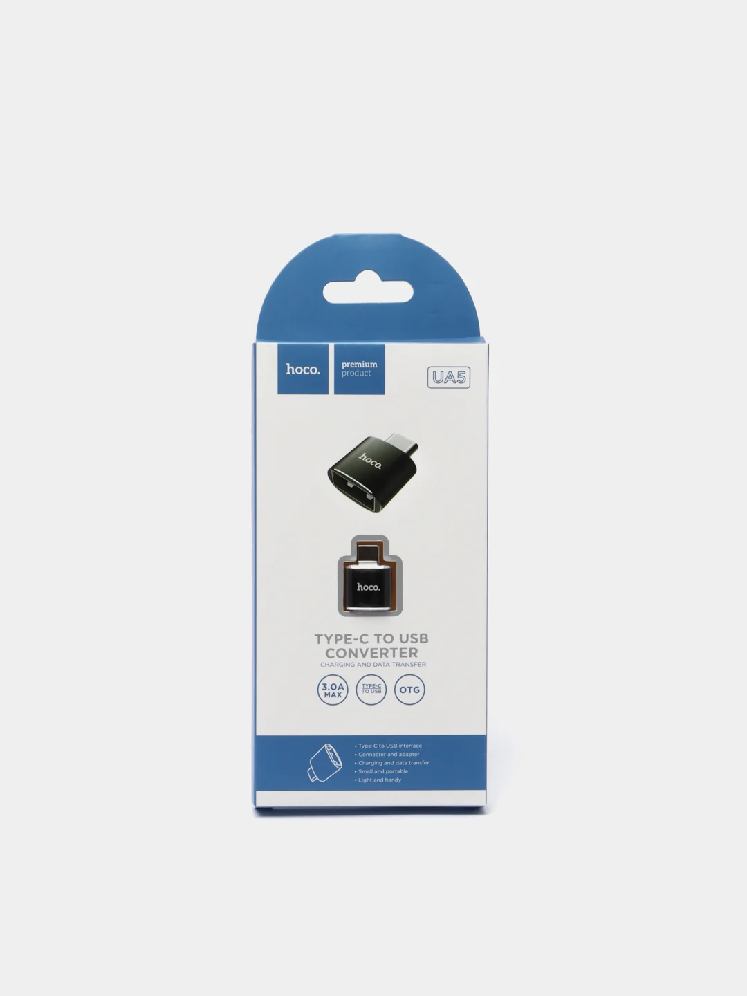 Адаптер Hoco UA5, Type-C - USB, поддержка OTG, металл, черный