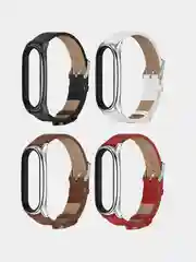 Белый ремешок для Xiaomi Mi Band 7 кожаный на фитнес браслет ми банд