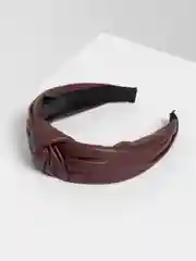 Бордовый ободок для волос кожаный с узлом