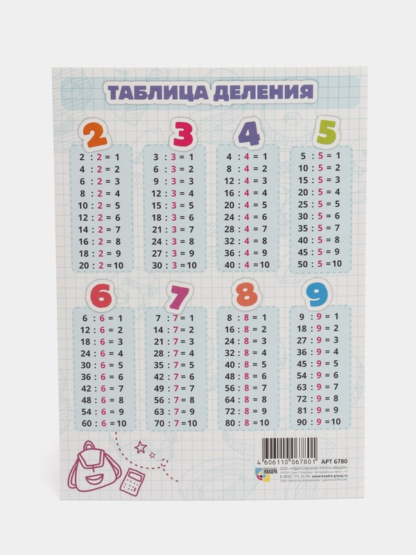 Шпаргалка "Таблица деления", 21*15 см