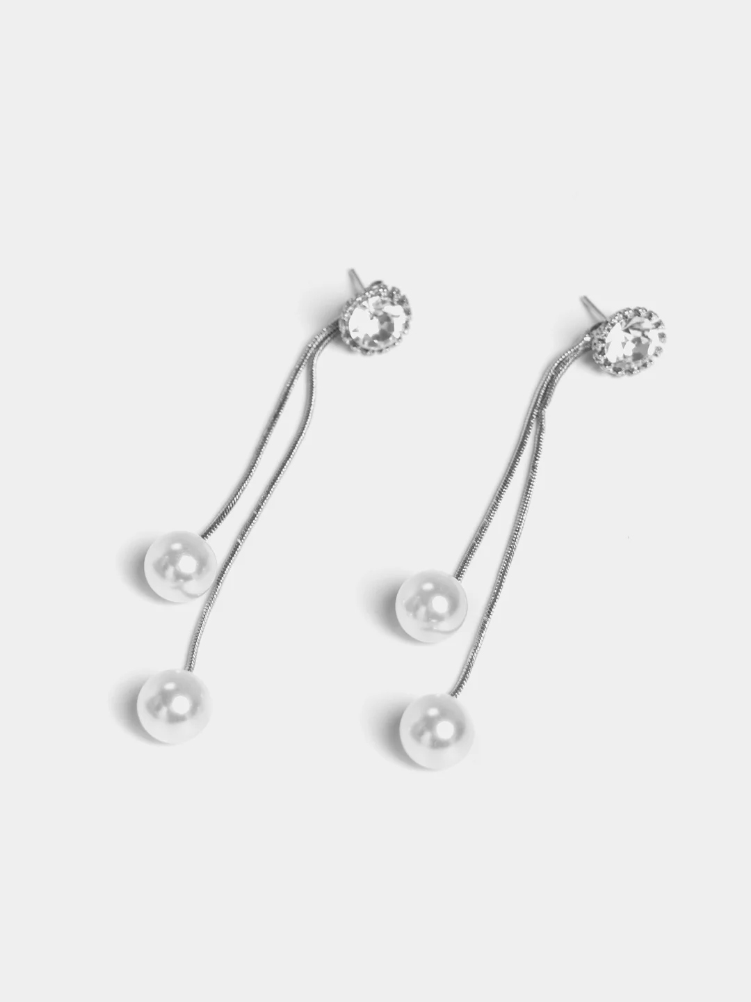 Серебряный серьги длинные с подвесками "Pearls", висячие серьги женские вечерние с жемчугом бижутерия