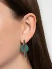 Серьги "Арт", линии, цвет зелёный в серебре