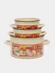 Набор эмалированных кастрюль "Сельский мотив", слоновая, 2 л, 3 л, 5 л