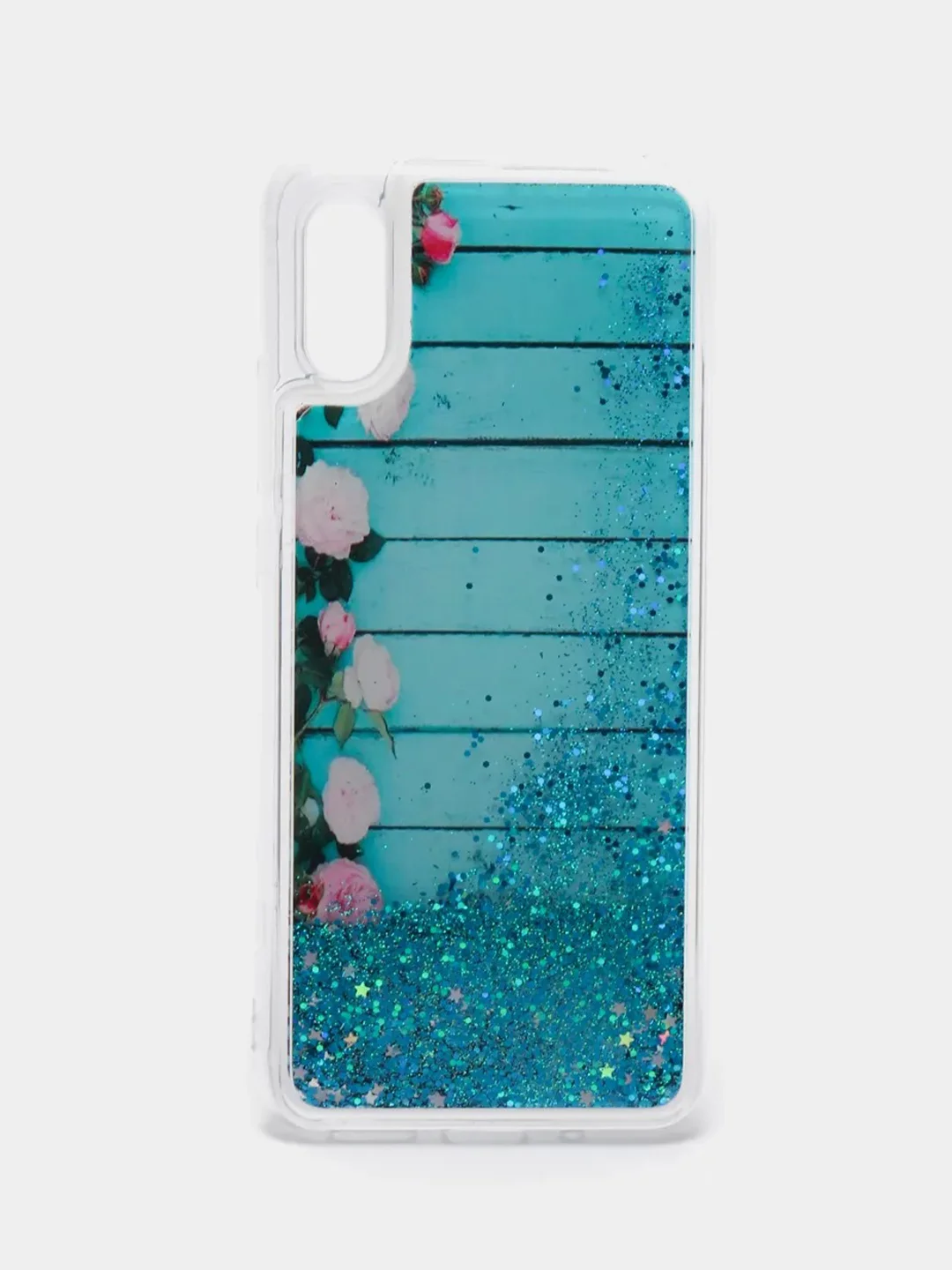 Небесно-голубой чехол Xiaomi Redmi 9A, Сяоми Редми 9А силиконовый переливающийся жидкий с блестками