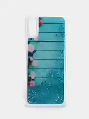 Небесно-голубой чехол Xiaomi Redmi 9A, Сяоми Редми 9А силиконовый переливающийся жидкий с блестками