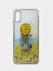 Золотой чехол Xiaomi Redmi 9A, Сяоми Редми 9А силиконовый переливающийся жидкий с блестками