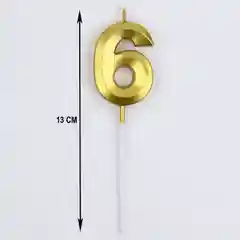 Свеча на торт на шпажке "Грань", цифра 6, золотая, 5 х 3.5 см