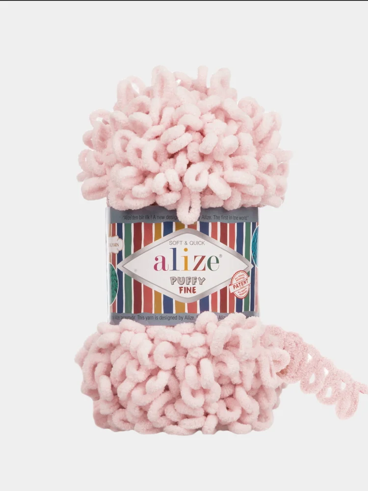 Конфетный alize Puffy Fine турецкая плюшевая пряжа, Ализе Пуффи Файн вязание руками 100 г 14,5 м