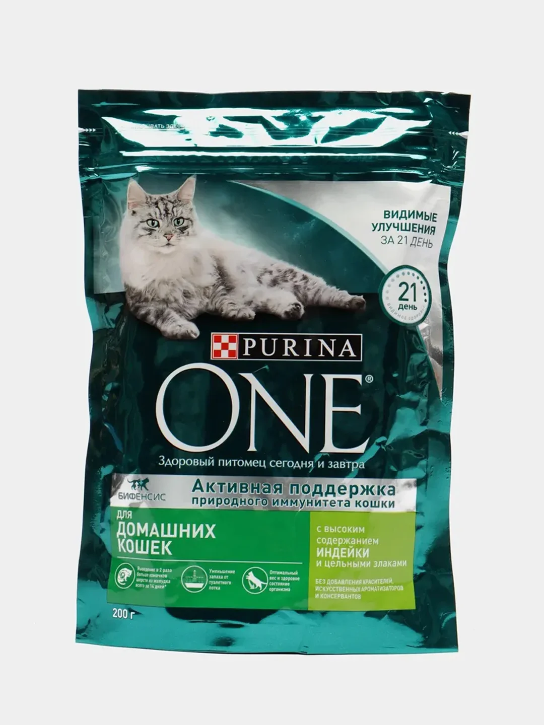 Сухой корм Purina ONE для взрослых кошек, с индейкой и цельными злаками, 200 г