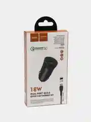 Черный автомобильное зарядное устройство Hoco Z39 2 х USB, USB-Type-C, с быстрой зарядкой