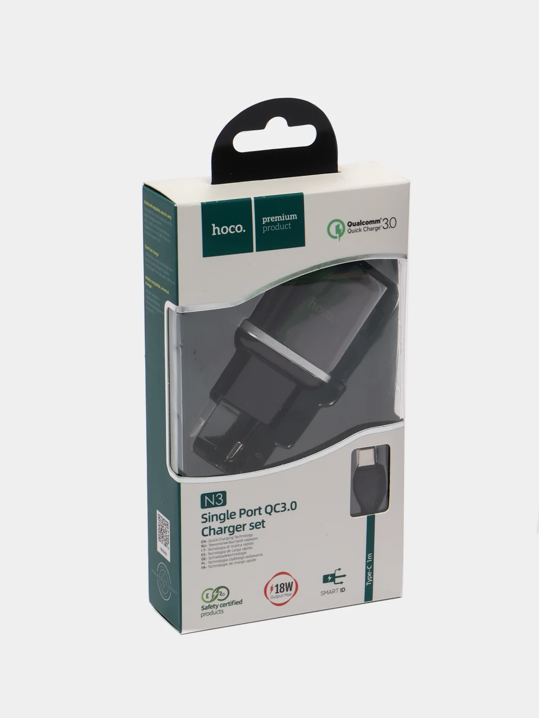 Черный сетевое зарядное устройство Hoco N3, c кабелем Type-C - USB, 18 W