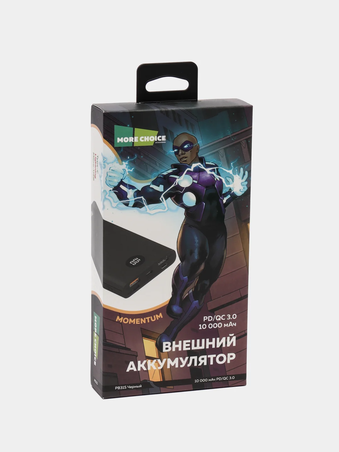 Черный внешний аккумулятор More Choice PB31S, с быстрой зарядкой, 10000 мАч