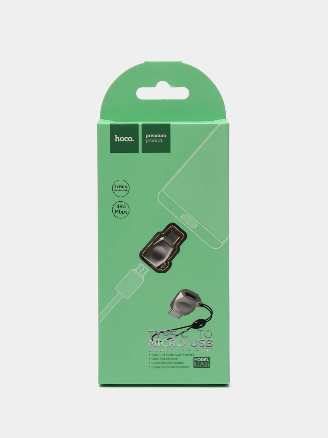 Серый металлик адаптер Hoco UA8, для Type-C-micro-USB 2.0