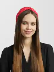 Алый ободок для волос тканевый, с узлом, в крупный горох, 5 цветов