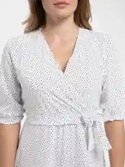 Белый платье женское в мелкий горошек, длина миди, с поясом