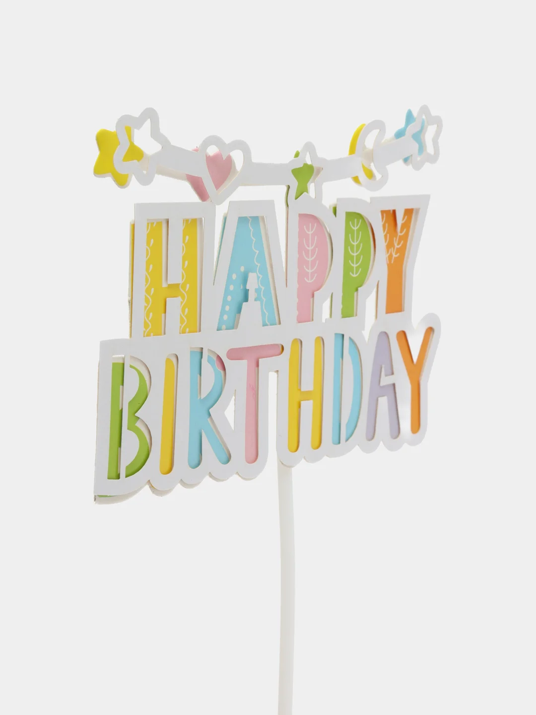 Желтый топпер для украшения торта Happy Birthday