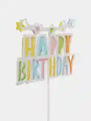 Желтый топпер для украшения торта Happy Birthday