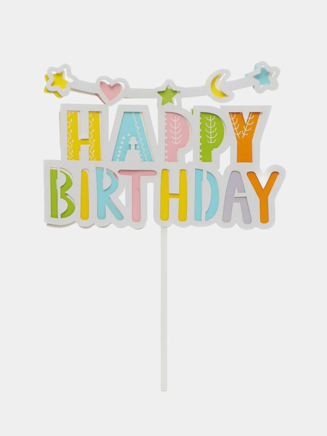 Желтый топпер для украшения торта Happy Birthday