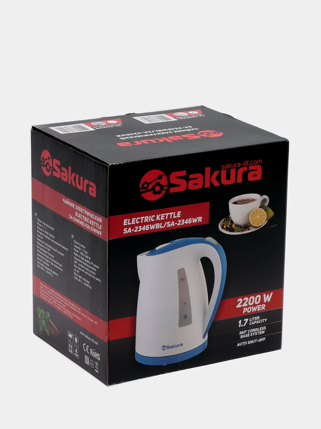 Белый чайник электрический Sakura SA-2346WBL, 1850-2200 Вт