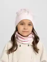 Конфетный детская шапка трикотажная для девочки + снуд