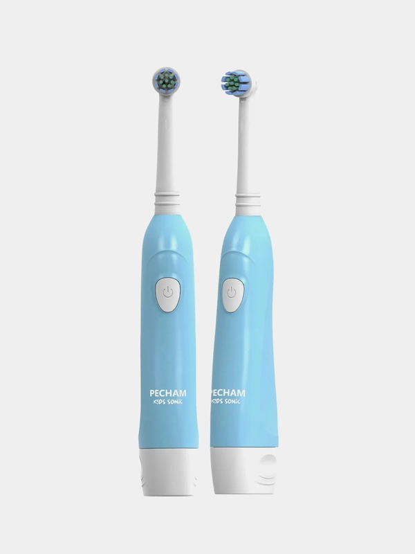Детская электрическая зубная щетка PECHAM Kids Sonic Blue, 2 насадки, 2 батарейки АА в комплекте