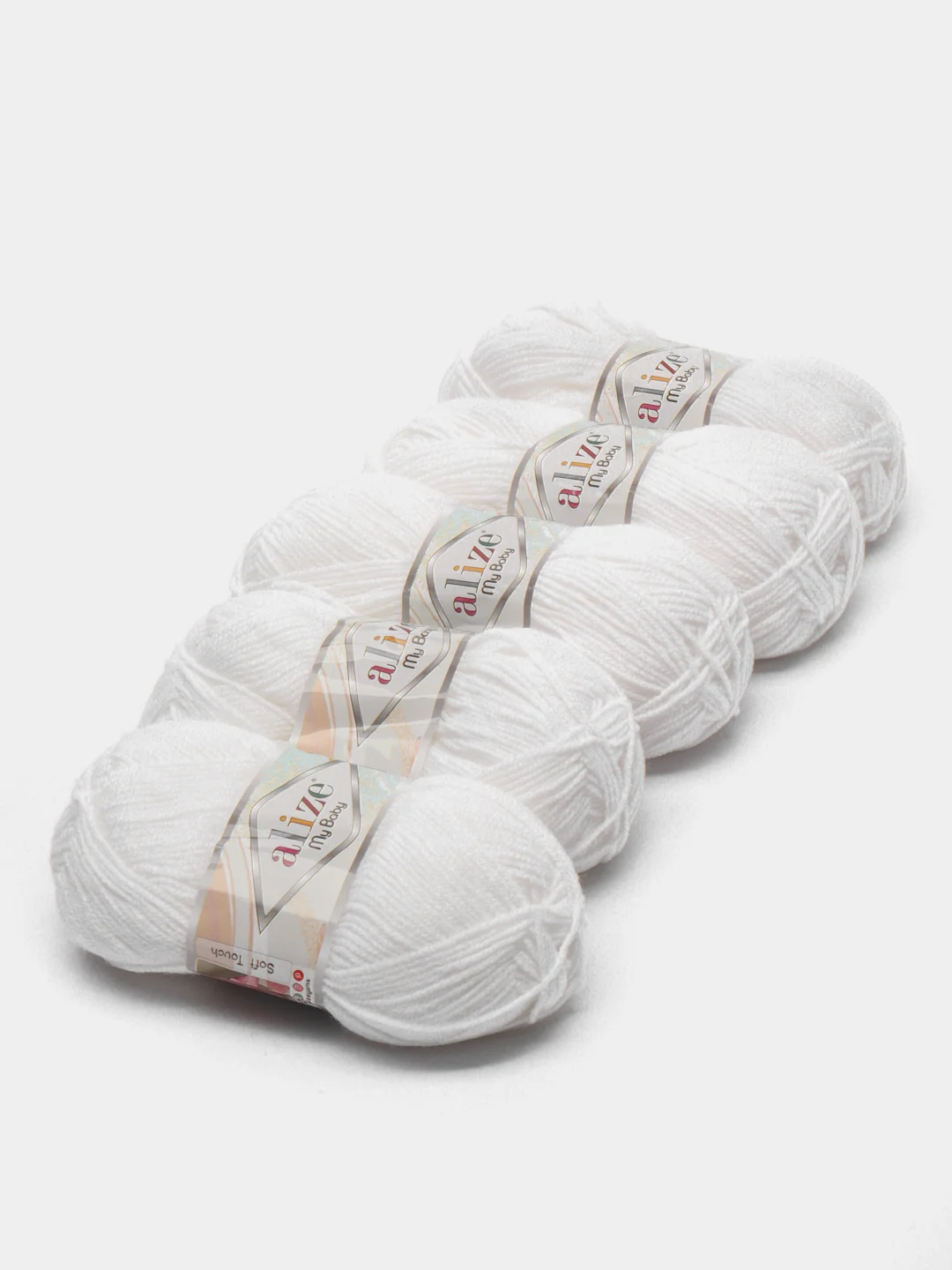 Белый пряжа детская Alize (Ализе) My Baby, 5 штук, акрил, 50 г, 150 м