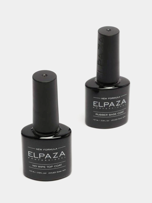 ELPAZA набор: гель-лак Rubber Base Coat, 10 мл, No Wipe Top Coat, 10 мл