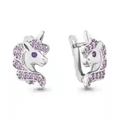 Белый серьги из серебра "Единорожки"