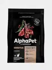 Сухой корм AlphaPet Superpremium, для кошек с чувствительным пищеварением, ягненок, 0,4 кг