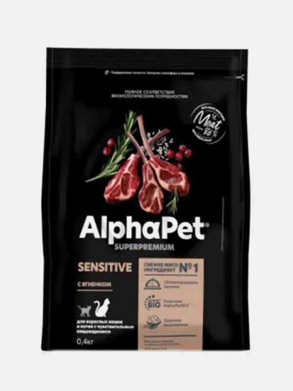 Сухой корм AlphaPet Superpremium, для кошек с чувствительным пищеварением, ягненок, 0,4 кг