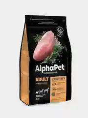 Сухой корм AlphaPet Superpremium для взрослых собак мелких пород, с индейкой и рисом, 3 кг