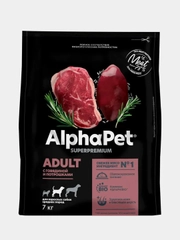 Сухой корм AlphaPet  для взрослых собак средних пород, говядина и потрошки, 7 кг