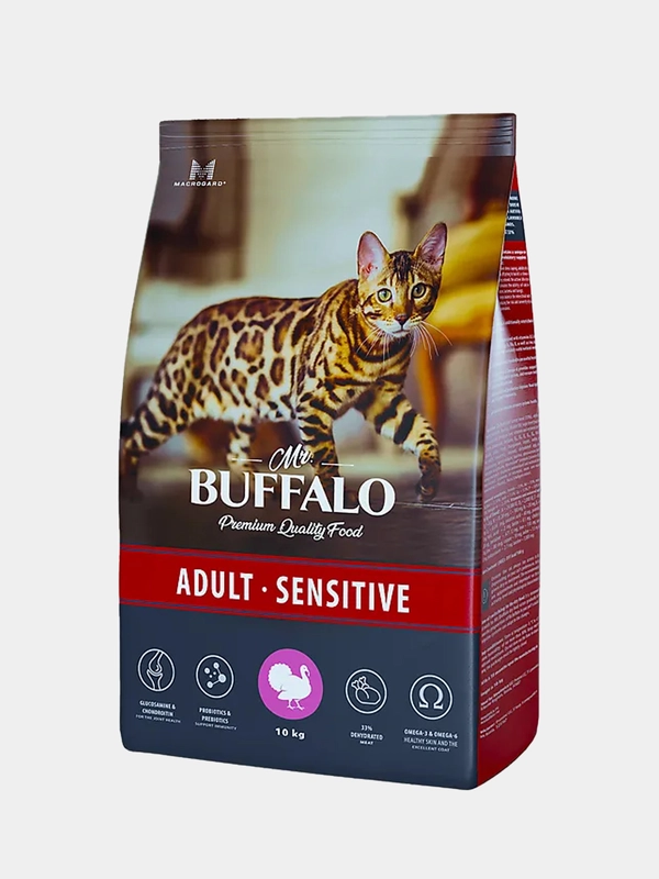 Корм сухой Mr.Buffalo для кошек с чувствительным пищеварением, с индейкой, 10 кг