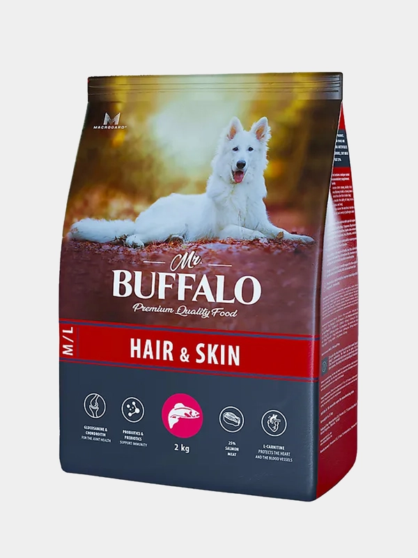 Корм сухой Mr. Buffalo для собак, для здоровой кожи и красивой шерсти, с лососем, 2 кг