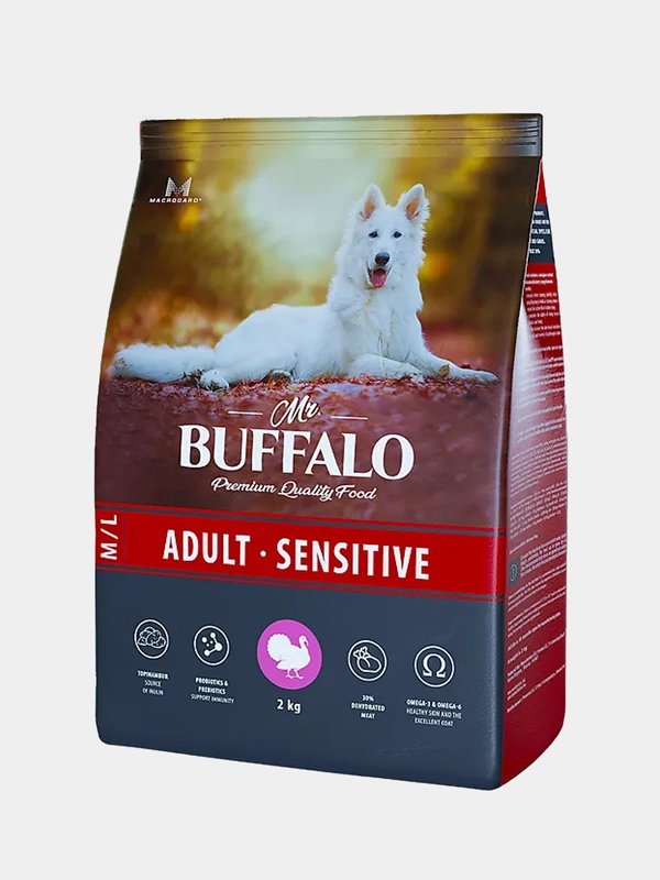 Сухой корм Mr.Buffalo для взрослых собак с чувствительным пищеварением, с индейкой, 2кг