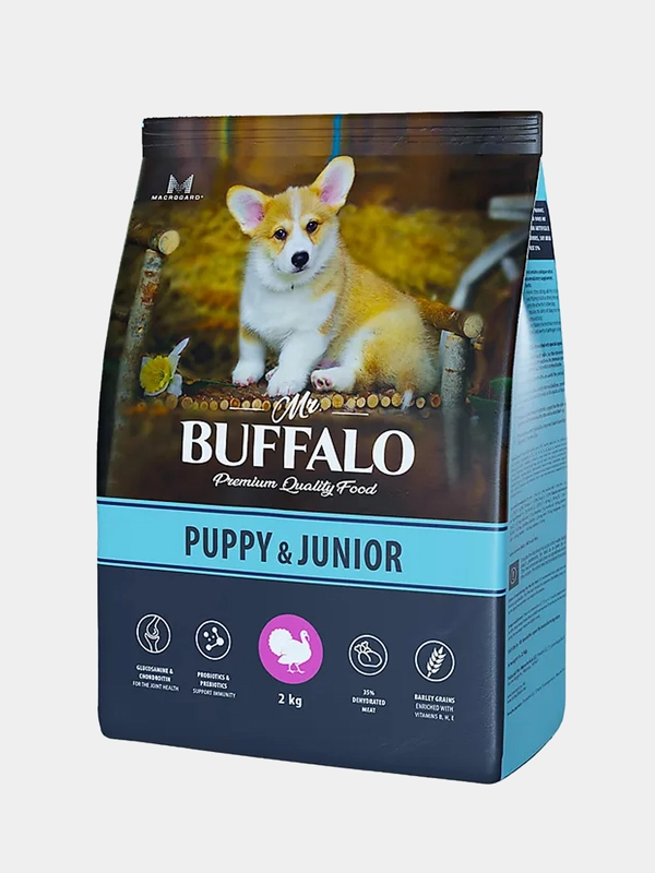 Корм сухой Mr.Buffalo "Pupy & Junior", для щенков и юниоров, с индейкой, 2 кг