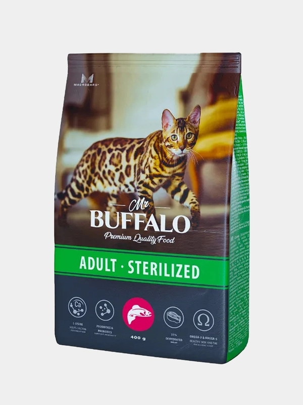 Корм сухой Mr.Buffalo "STERILIZED", для стерилизованных кошек, с лососем, 400 г
