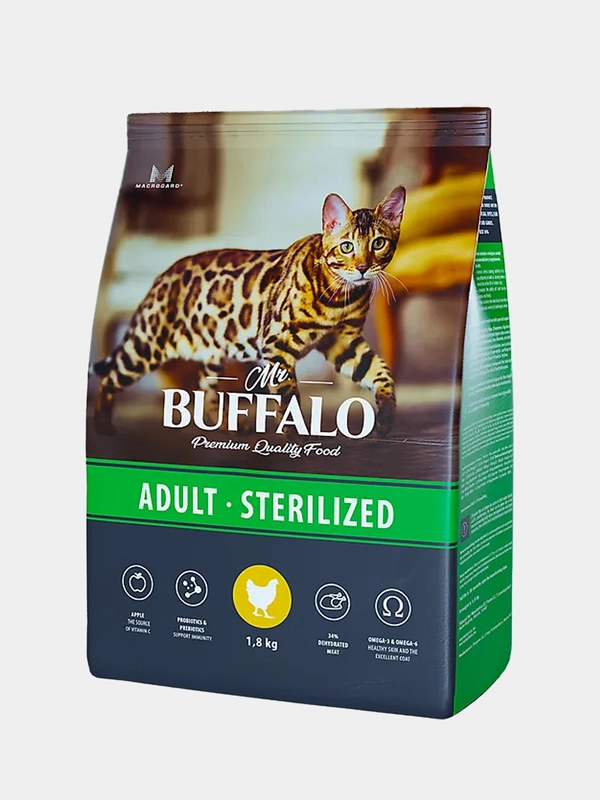 Корм сухой Mr.Buffalo Sterilized для стерилизованных кошек, с курицей, 1,8 кг