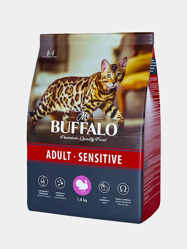 Сухой корм Mr.Buffalo для кошек с чувствительным пищеварением, с индейкой, 1.8 кг