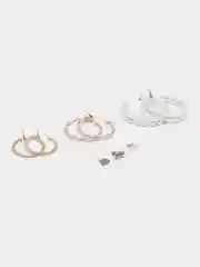 Золотой набор сережек на каждый день / серьги кольца-конго с жемчугом, с пусетами, 6 пар