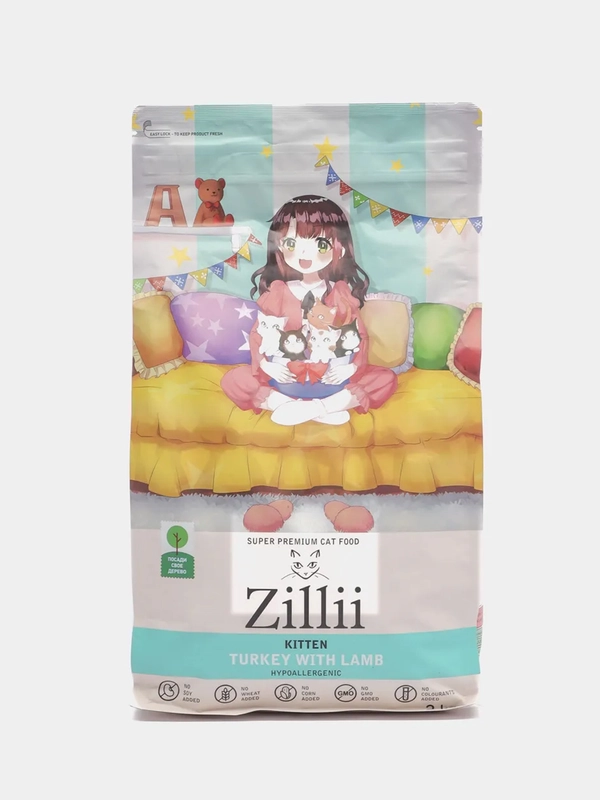 Корм для котят, индейка и ягненок, супер премиум Zillii Kitten, 2 кг